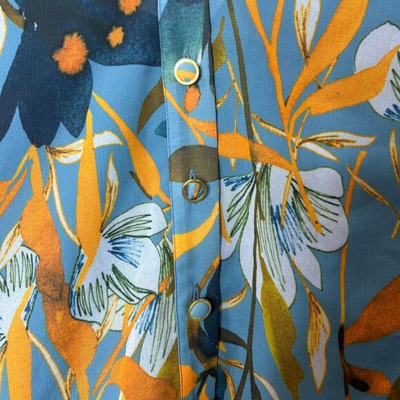 Milly Greer Watercolor Azalea Top Button Up Bell Sleeves Blue Women's Small NWT - Picture 6 of 10